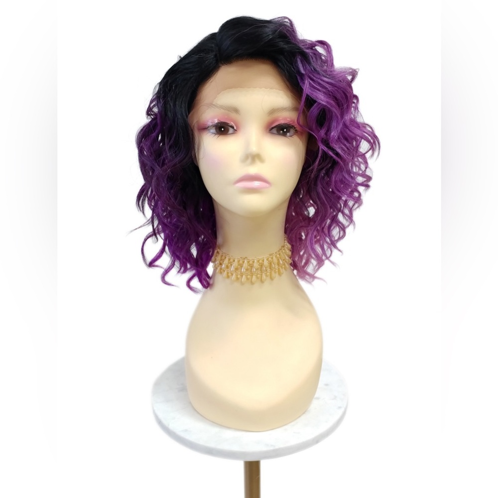 Purple Lace Front Wavy Lob Heat Resistant Wig
